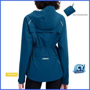 Waterproof Packable Lightweight Running Jacket Reflective Hooded Windbreaker